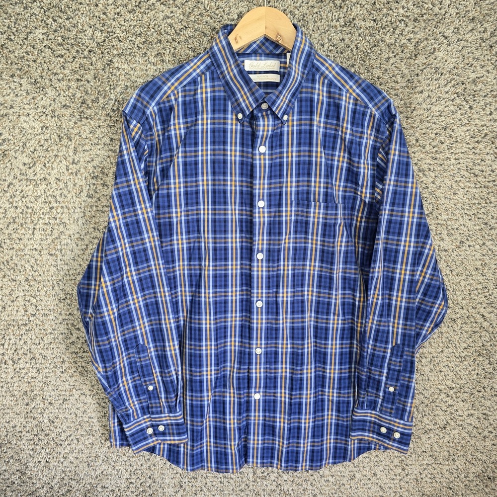 Roundtree & Yorke Gold Label Shirt Mens Large Button No Iron Perfect Performance